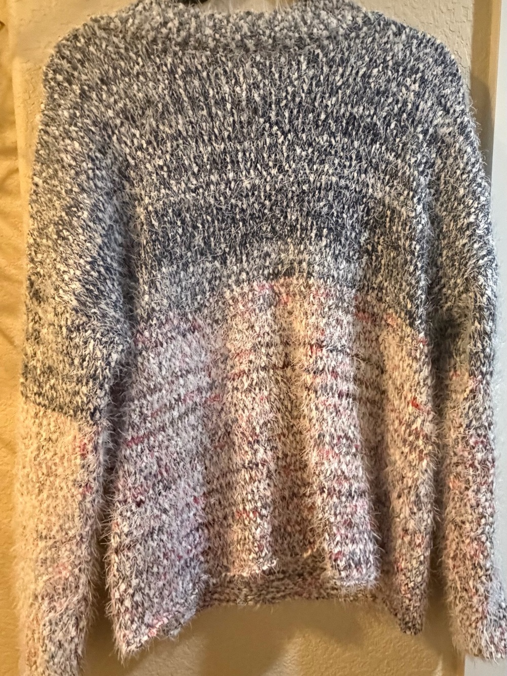 Maurices Two-Tone Gray and Cream Fuzzy Crew Neck Sweater